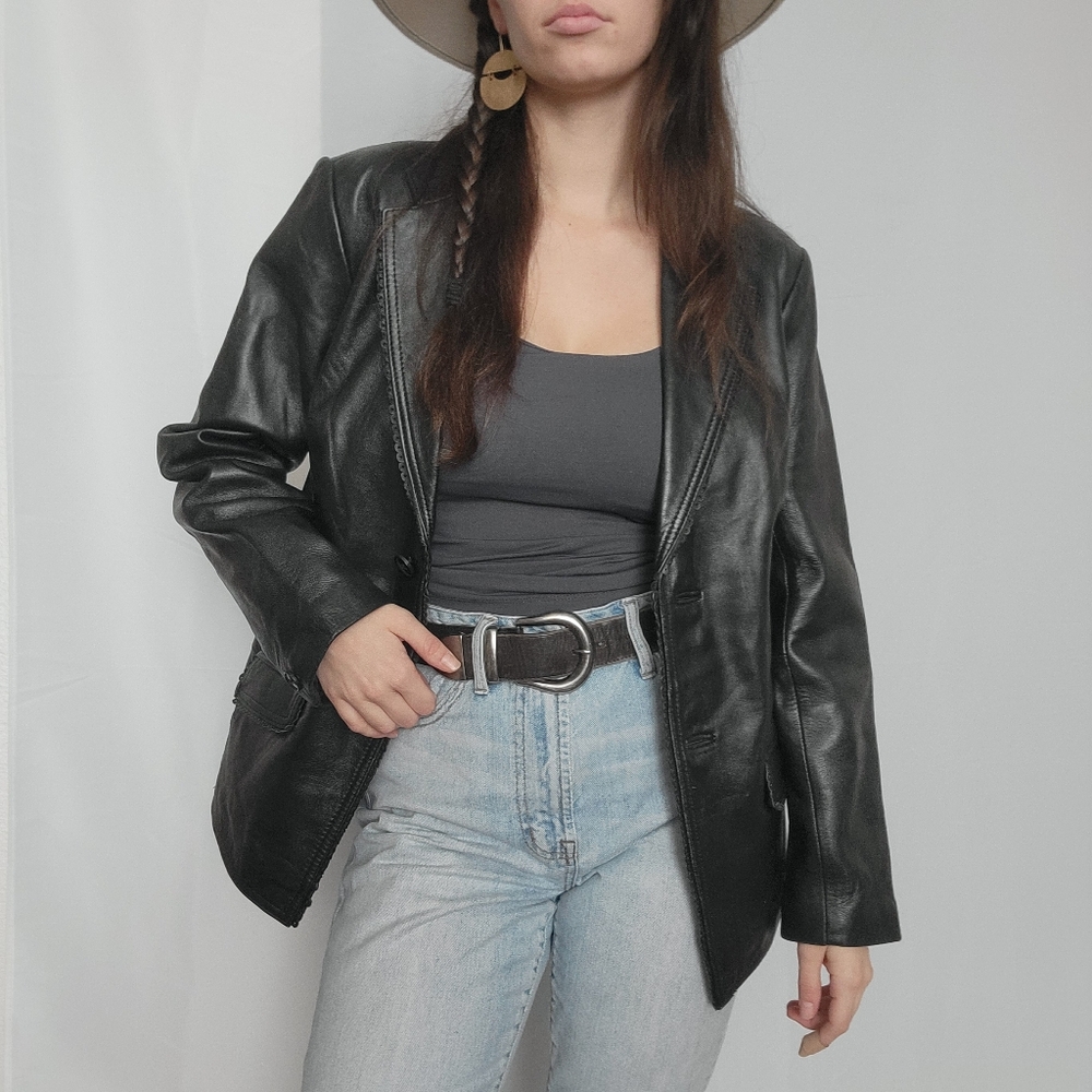 Vintage Jaclyn Smith Black Leather Jacket Blazer Lined Size 12